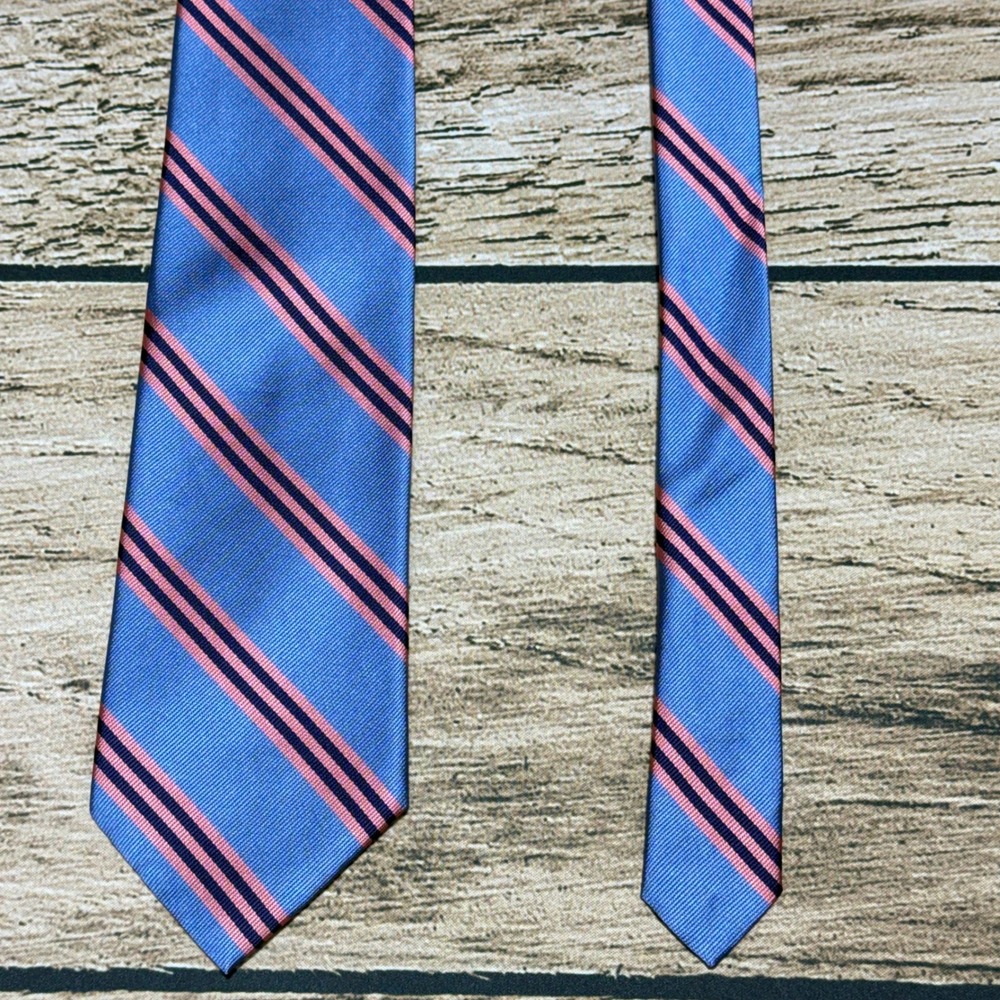 Brooks Brothers Tie Repp Stripe Blue Pink Navy Makers Woven Silk NWT